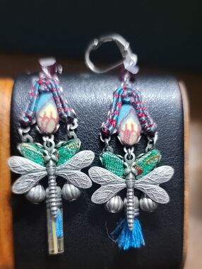 Ayala Bar Boho Dragonfly Drop Earrings in Teal and Green